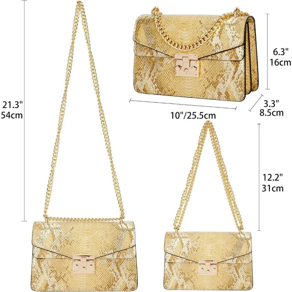 ⚡ Women's Fashion Snake Gold Vegan Leather Print Casual Satchel Crossbody Bag